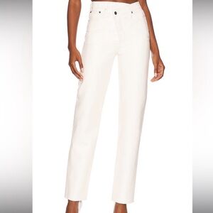 AGOLDE criss cross white denim jeans. Straight leg with raw hem. Size 33 EUC
